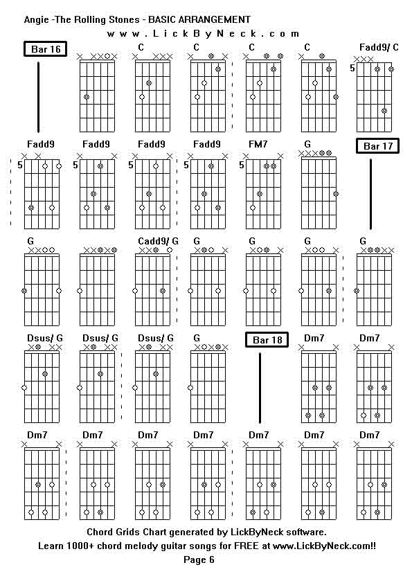 Chord Grids Chart of chord melody fingerstyle guitar song-Angie -The Rolling Stones - BASIC ARRANGEMENT,generated by LickByNeck software.